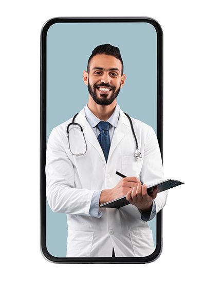 sleep telemedicine doctor holding notepad standing in mobile